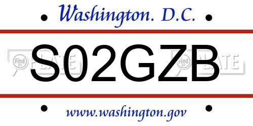 S02GZB District Of Columbia License Plate