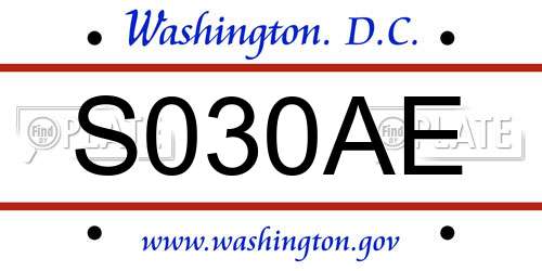 S030AE District Of Columbia License Plate