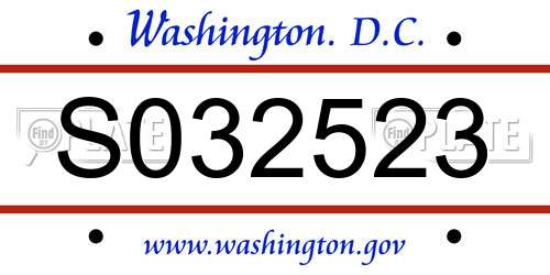 S032523 District Of Columbia License Plate