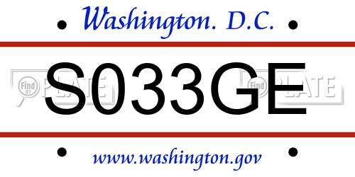 S033GE District Of Columbia License Plate