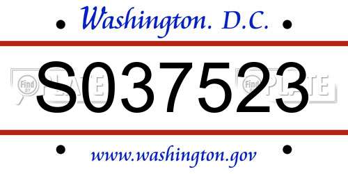 S037523 District Of Columbia License Plate