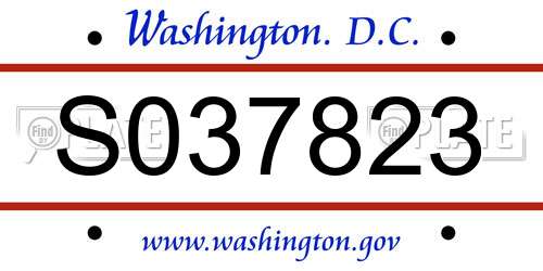 S037823 District Of Columbia License Plate