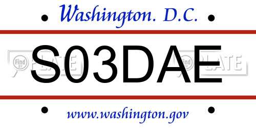 S03DAE District Of Columbia License Plate