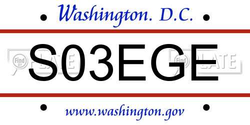 S03EGE District Of Columbia License Plate