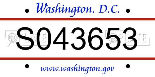 S043653 District Of Columbia License Plate