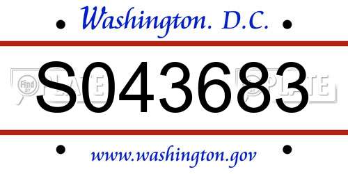 S043683 District Of Columbia License Plate