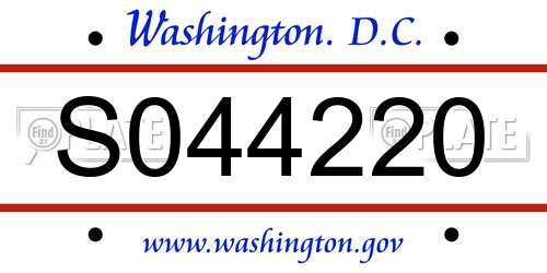 S044220 District Of Columbia License Plate