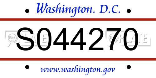 S044270 District Of Columbia License Plate