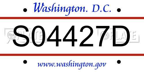 S04427D District Of Columbia License Plate