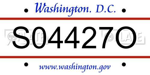 S04427O District Of Columbia License Plate