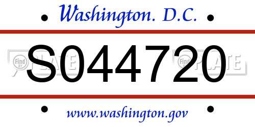 S044720 District Of Columbia License Plate
