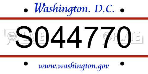 S044770 District Of Columbia License Plate
