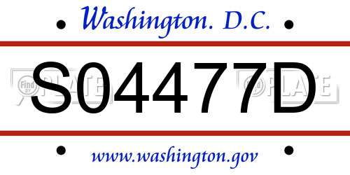 S04477D District Of Columbia License Plate