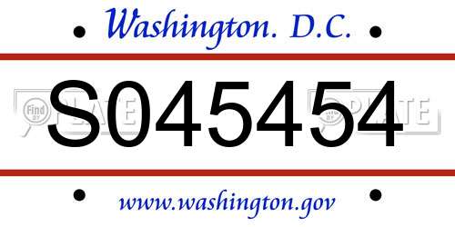 S045454 District Of Columbia License Plate