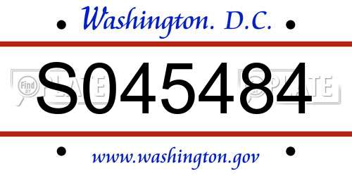 S045484 District Of Columbia License Plate