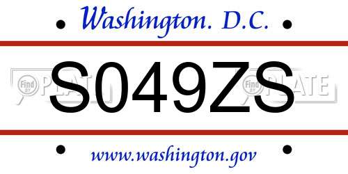 S049ZS District Of Columbia License Plate