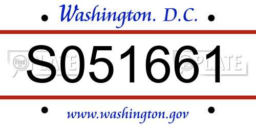 S051661 District Of Columbia License Plate