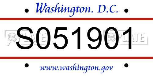 S051901 District Of Columbia License Plate
