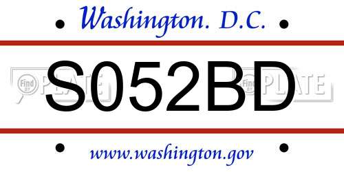 S052BD District Of Columbia License Plate