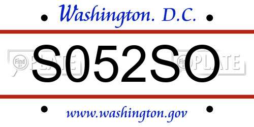 S052SO District Of Columbia License Plate