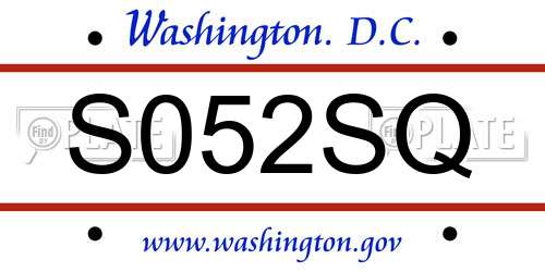 S052SQ District Of Columbia License Plate