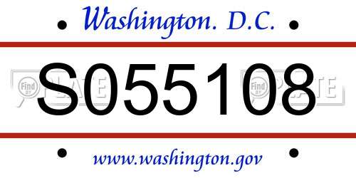 S055108 District Of Columbia License Plate
