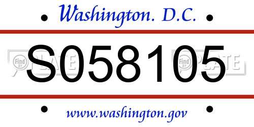 S058105 District Of Columbia License Plate