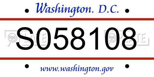 S058108 District Of Columbia License Plate