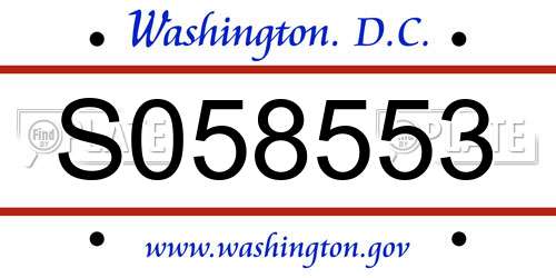 S058553 District Of Columbia License Plate