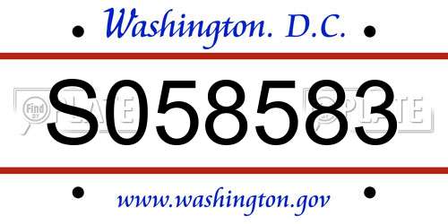 S058583 District Of Columbia License Plate