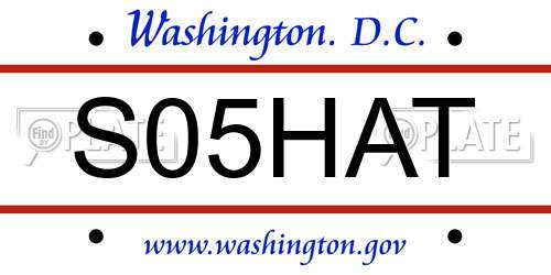 S05HAT District Of Columbia License Plate