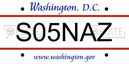 S05NAZ District Of Columbia License Plate