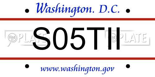 S05TII District Of Columbia License Plate