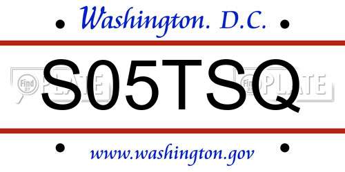S05TSQ District Of Columbia License Plate