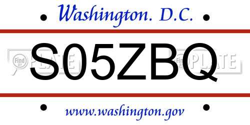 S05ZBQ District Of Columbia License Plate