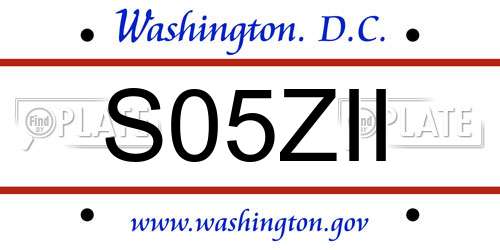 S05ZII District Of Columbia License Plate