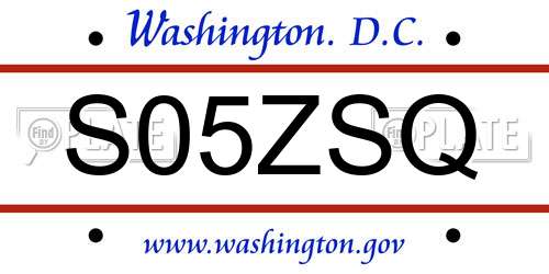 S05ZSQ District Of Columbia License Plate