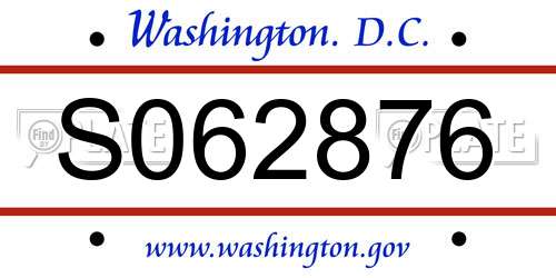 S062876 District Of Columbia License Plate