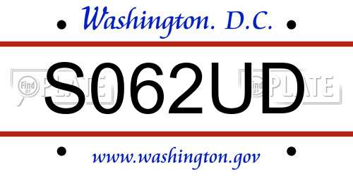 S062UD District Of Columbia License Plate