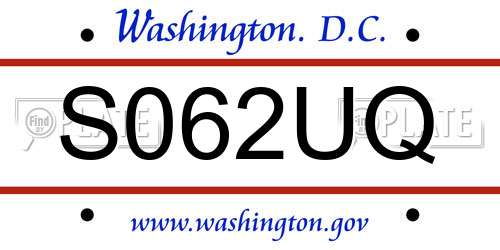 S062UQ District Of Columbia License Plate