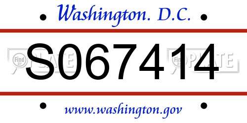 S067414 District Of Columbia License Plate