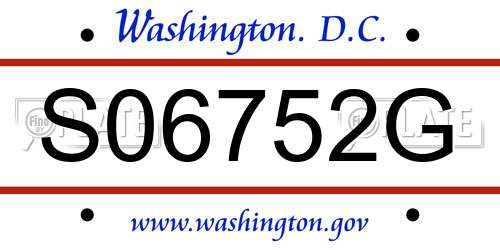 S06752G District Of Columbia License Plate
