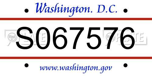 S067576 District Of Columbia License Plate