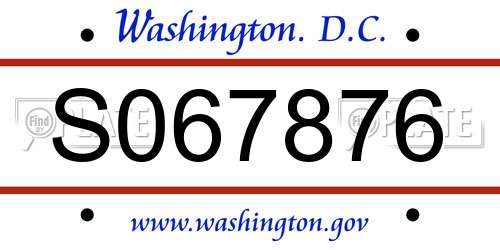 S067876 District Of Columbia License Plate