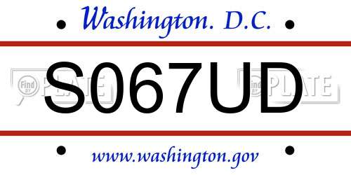 S067UD District Of Columbia License Plate