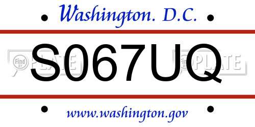 S067UQ District Of Columbia License Plate