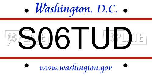 S06TUD District Of Columbia License Plate