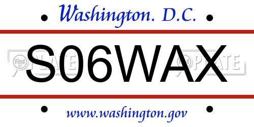 S06WAX District Of Columbia License Plate