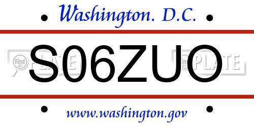 S06ZUO District Of Columbia License Plate