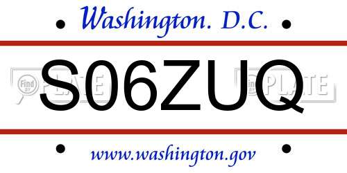 S06ZUQ District Of Columbia License Plate